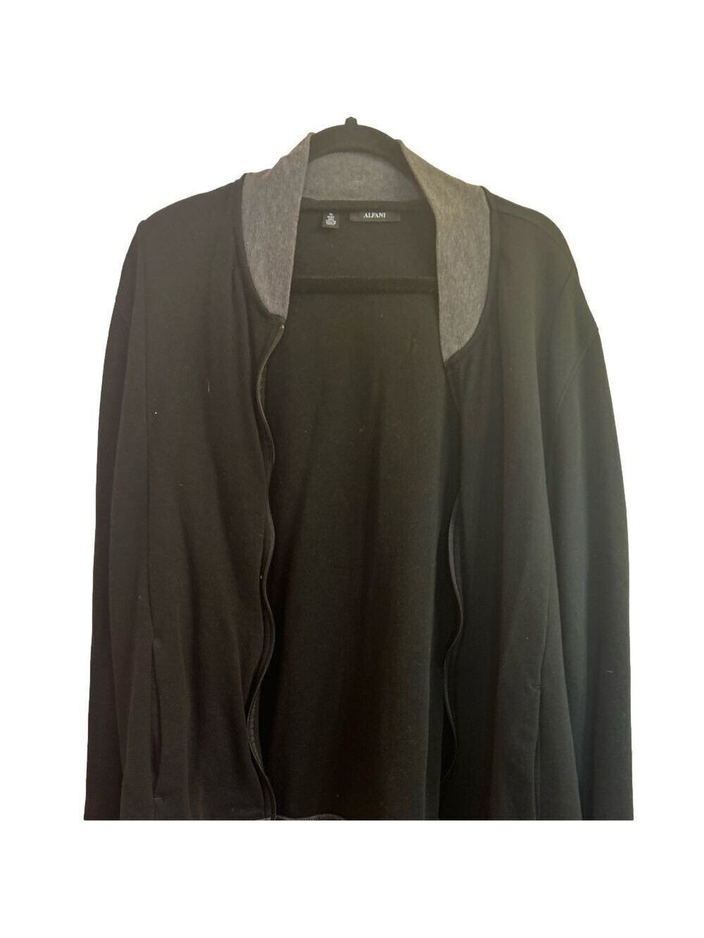 Alfani black sweater with gray collar and wrist